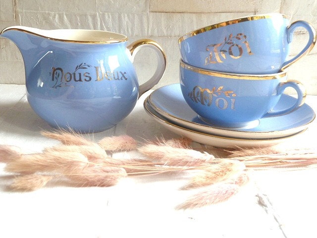 Vintage french " YOU & ME " Tea set , coffee set and jug , Villeroy and Boch. Housewares. Wedding gift . Cottage