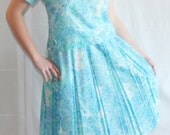 60s Dress / Mad Men Dress / Cotton Voile / Blue / Floral / Paisley / Spring Summer / Carol Brent