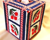 Bright Red Cherry Tissue Box Cover Plastic Canvas Kleenex Cozy
