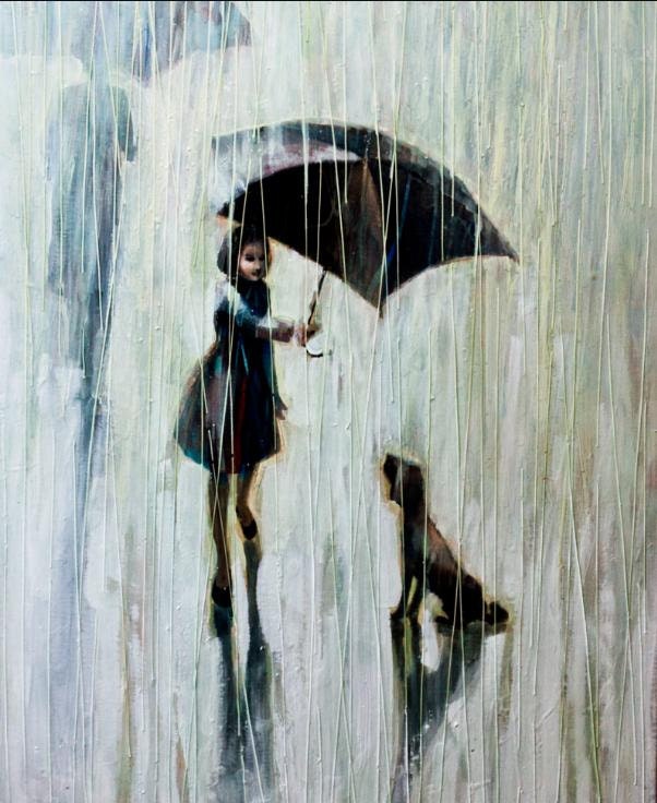 Umbrella For Two.   2011        Original  Oil  painting print   on Canvas    16x20   80 .00