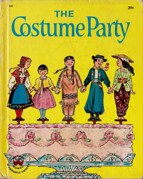The Costume Party vintage kids book, adorable retro illustrations of children in international ethnic dress, United Nations world culture