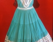50s Squaw Fiesta Patio Western Rick Rack 2 Piece Dress