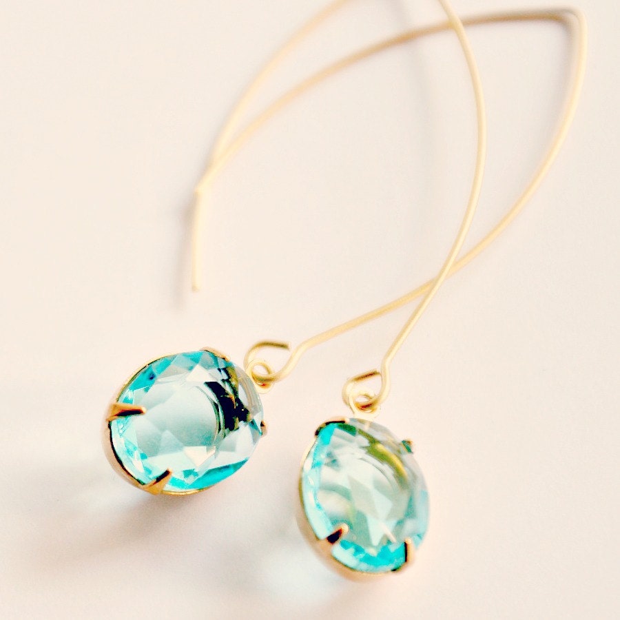 Bridal Pale Aqua Long Dangle Earrings, Long Aqua Wedding Earrings, Something Blue Earrings