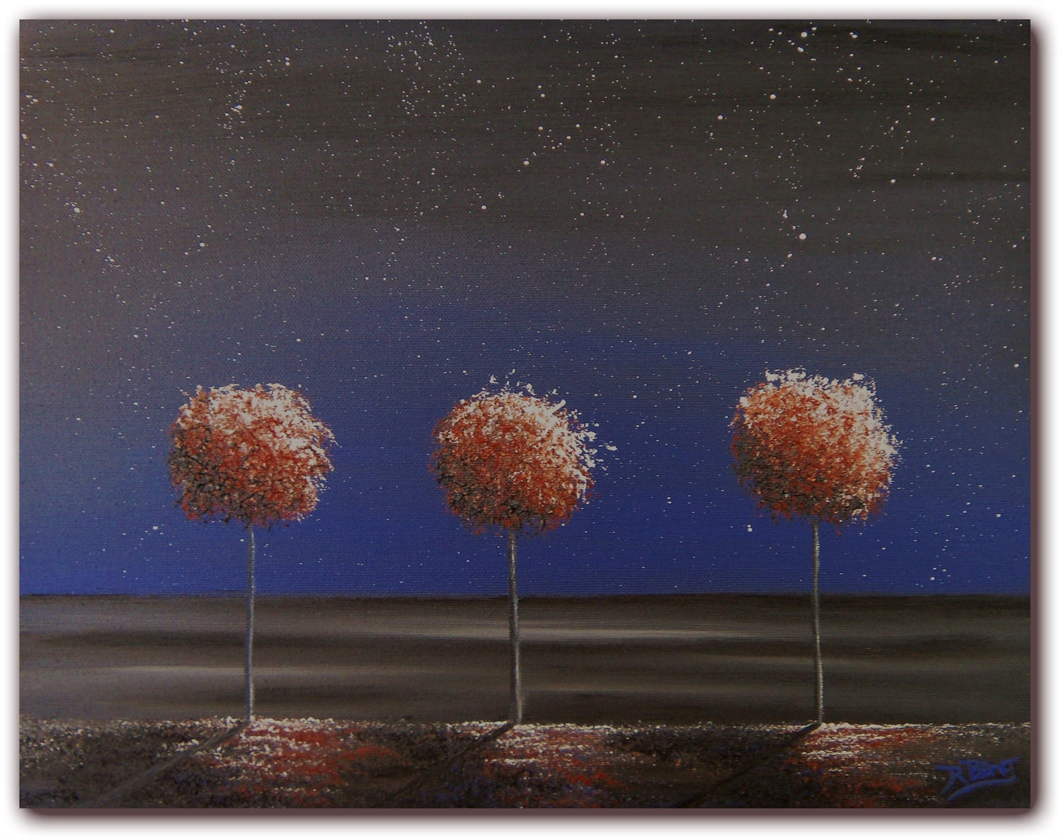Original Abstract Night Oil Painting, Night Sky with Fantasy Landscape, Dreamscape Lollipop Tree Painting, 11 x 14, Last Dance