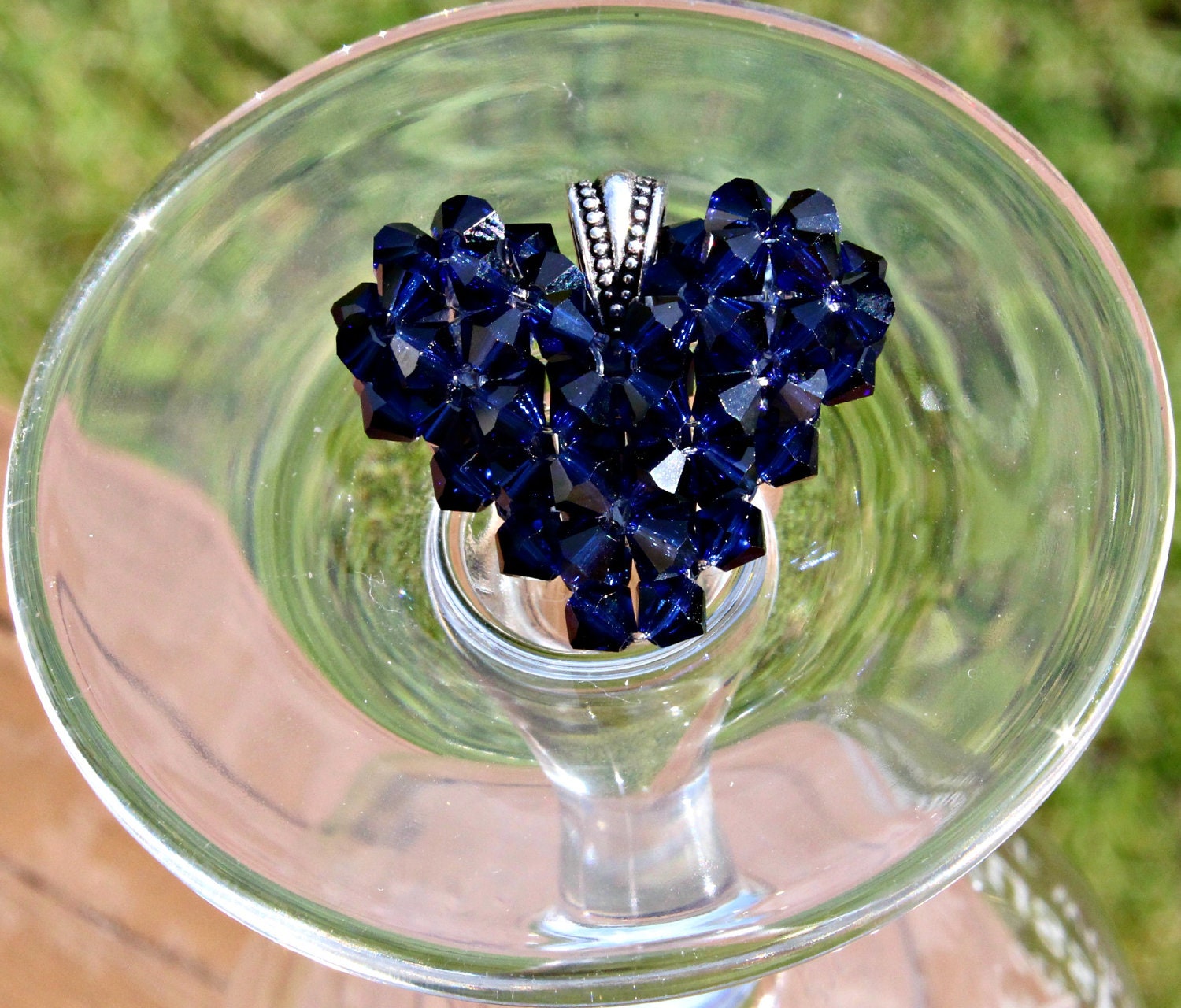 Monaco Blue Heart, Swarovski Crystal Floating Necklace, Handmade Heart Charm, Dark Indigo Pendant, Blue Heart