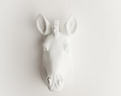 White Faux Taxidermy - The Myra - 1 White Mini Resin Zebra Head- Resin White Faux Taxidermy- Chic & Trendy