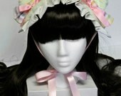 Sweet Gothic and Lolita Mint Green and Rainbow Teddy Bear Bonnet Headdress