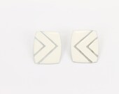 ivory earrings chevron rectangle square silver 1980s retro - gingerandjudy