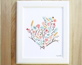 north art print 8 x 10 floral bouquet woodland flowers geometric chic illustration nursery drawing in summer teal pink red white orange
