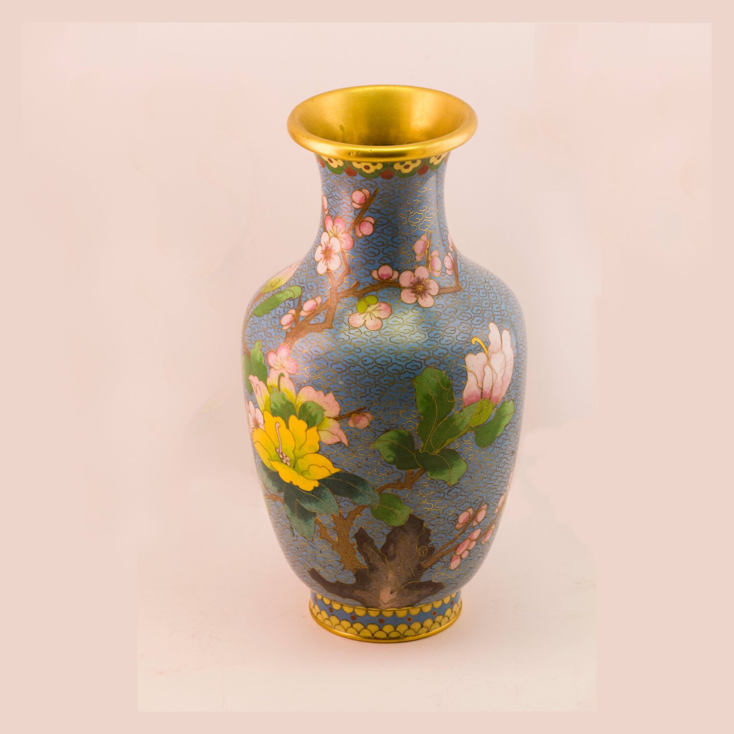 Vintage Chinese Vase Cloisonne Enamel Metal / Brass by FoosGold