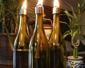 Set of 3 Brown Wine Bottle INDOOR Oil Lamps-Hurricane Lantern, Indoor Lighting, Oil lamp, Oil Lantern, Tiki Torch