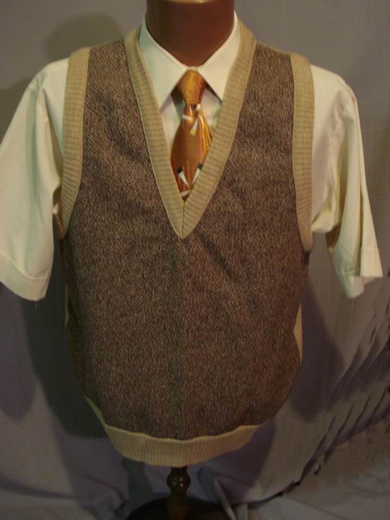 brown v neck sweater vest