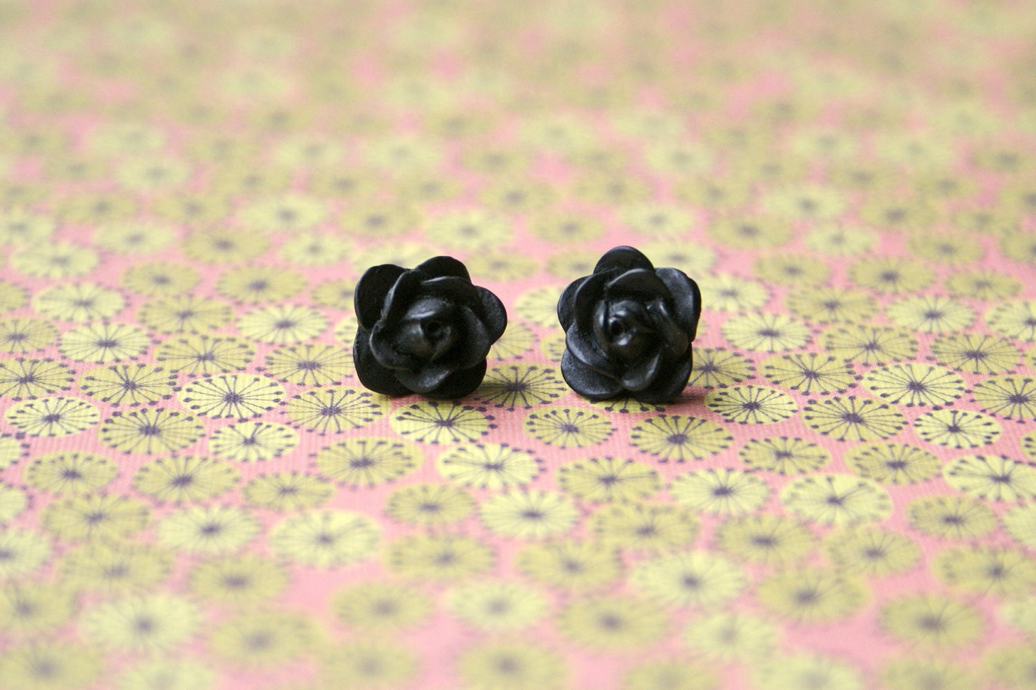 Black Floral Earrings Rose Cabochons