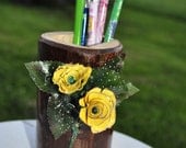 Maple Wood Box-Woodworking Pen Pencil Holder-Office Decor-Rustic-Recycled Tree Limb-Hand Turned/Upcycled Pencil Shaving Flower