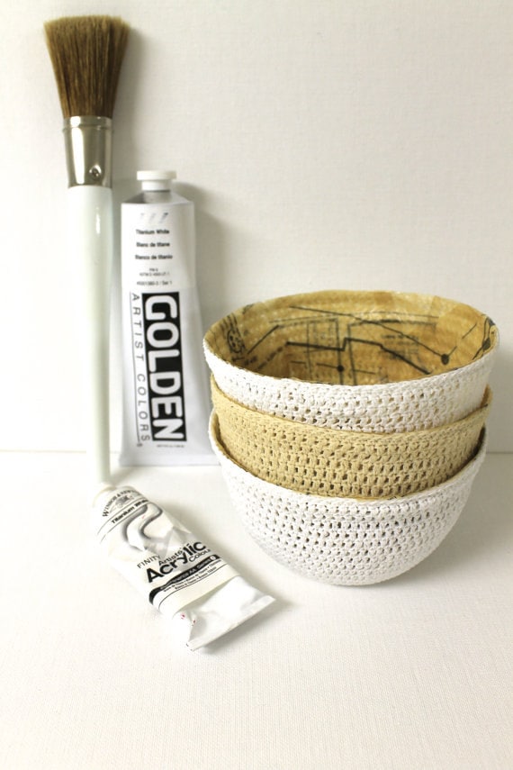 CREAM Crochet Bowl Sculpture Harvest Honey and White Decorative Showpiece