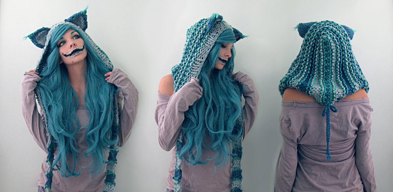 Blue Knitted Cheshire Cat Hat