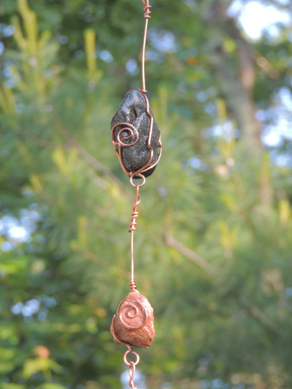 Items similar to Handcrafted Rock and Copper Rain Chain on Etsy
