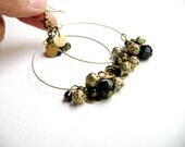 Glint - Black and golden dangle long earring