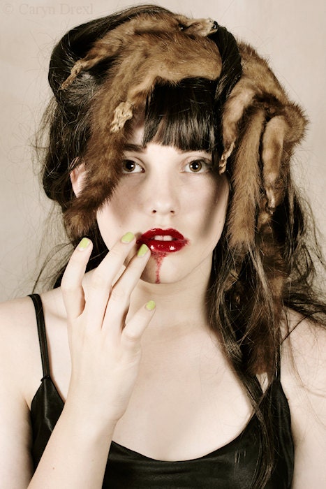 Accessory To Murder - FREE SHIPPING Print Brown Red Blood Dead Fur Fox Girl Creepy Portrait Lips Hand Eyes Surreal
