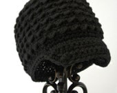 Little Boys Hats, Crochet Newsboy Hat, Infant Boy Black Beanie, Soft-Brimmed Visor, MADE TO ORDER, Children Clothing