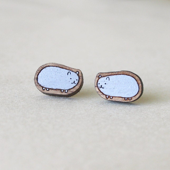 Grey Guinea Pig Stud Earrings