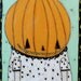 Creepy Halloween Folk Art mixed media Pumpkin Painting 8x12 Original Primitive Bees wax