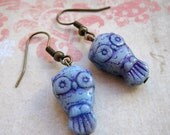 Owl Earrings - Light Blue - Woodland Earrings - Bird - Animal Jewelry - Natural History - Gift Under 20 - Cute