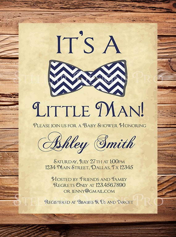 Baby shower Invitation boy, Bow Tie Boy Shower, Little Man, Brown ...