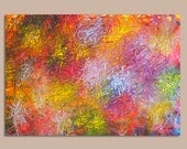 Fireworks'  Original Abstract Acrylic Painting size 27x19 in yellow pink blue green purple Stretched canvas
