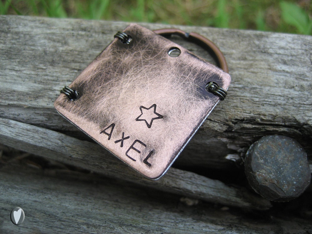 Copper Personalized Pet Id Tag - Hand Stamped - Unique Pet Tag - Wire Wrap - Aluminum Backer