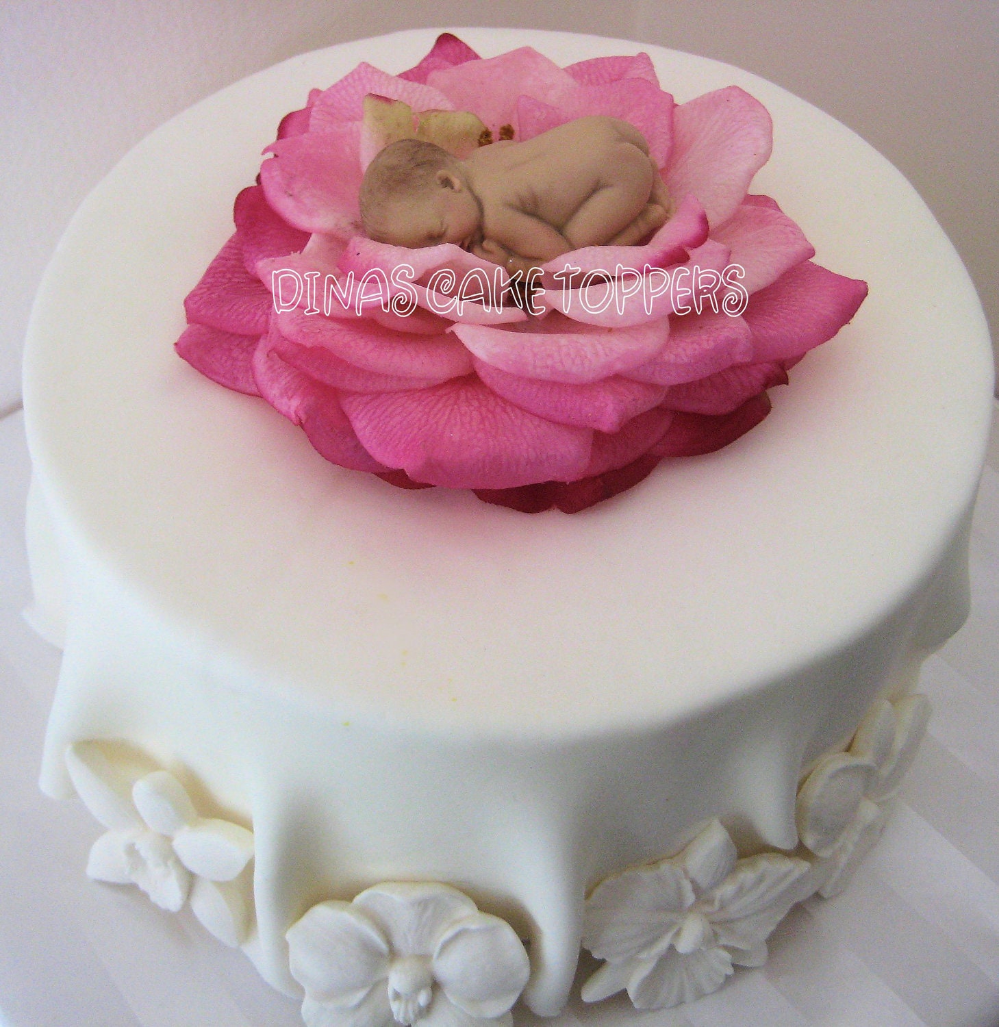 Items similar to BABY SHOWER CAKE Topper Fondant Pink Daisy Baby 