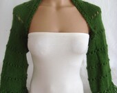 Hand knitted crochetted green long sleeve bolero shrug by Arzu's Style
