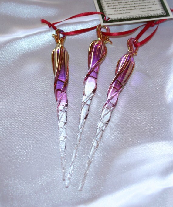 1 Gold crystal Tree ornament Hand Blown Glass by ThirdWindStudio