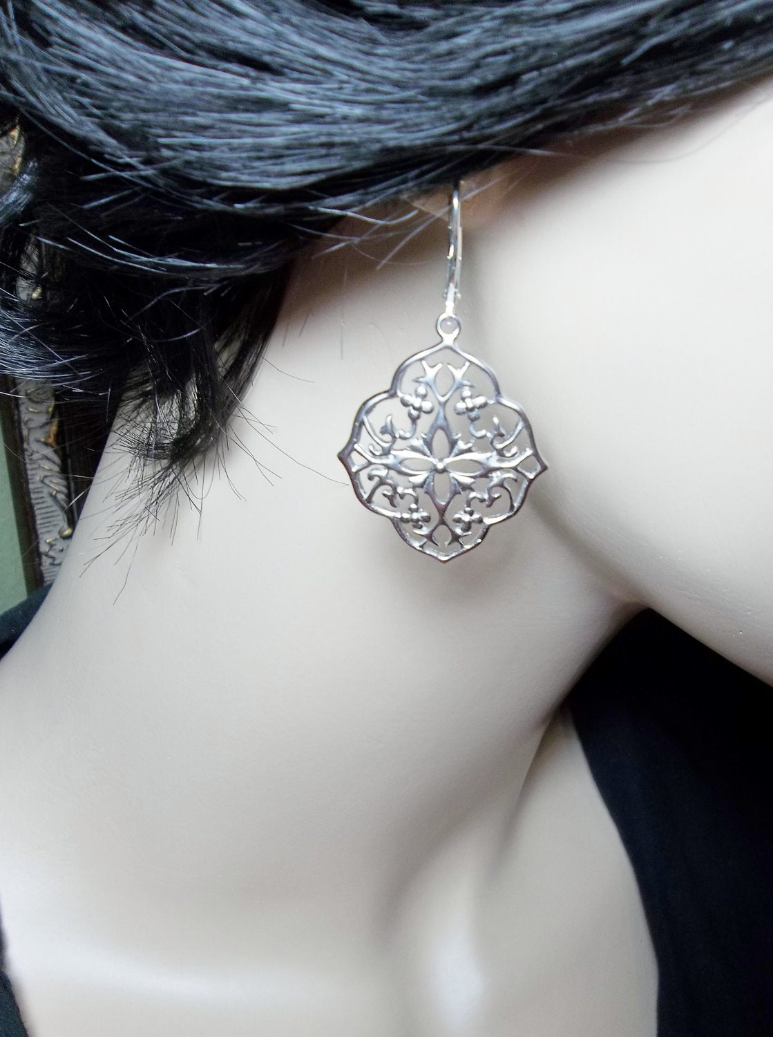 Large silver earrings - Sterling Silver - leverback ear wires - Filigrees - gift -