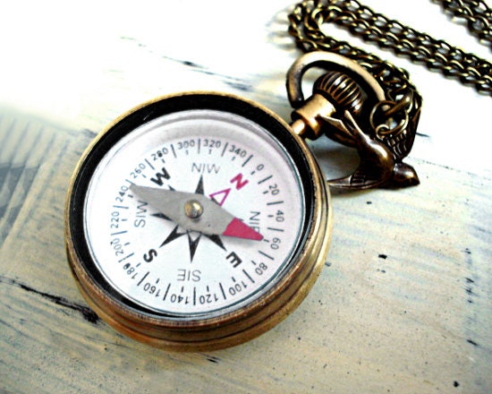 Compass in Vintage Watch Body - "Show me the Way" Necklace