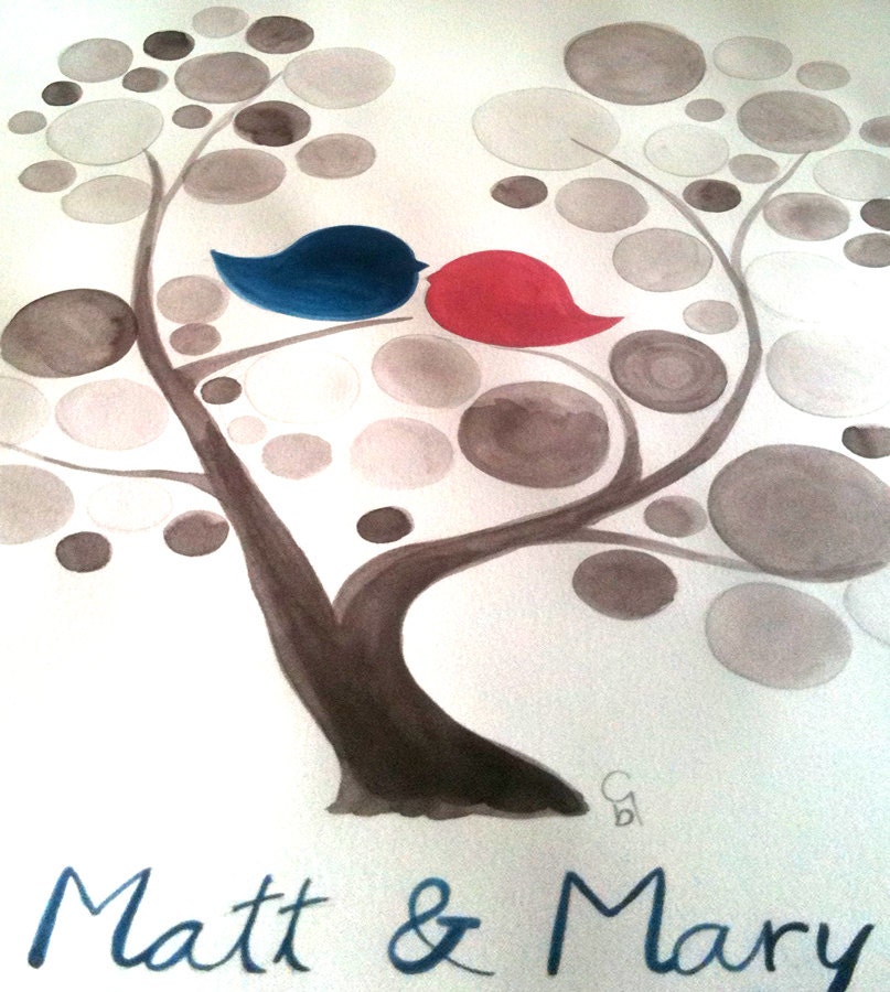 Custom Wedding Guest Book Tree - Custom Original Watercolor Painting - Rustic Guest book alternative,  wedding tree, wedding colors