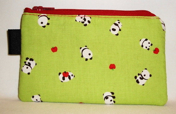 Kawaii Panda Bears Padded Zippered Pouch --- Green (Camera / IPod / Cell Phone Case)
