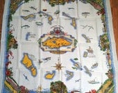 Vintage DUNMOY IRISH LINEN Tablecloth / Tropical Bahamas Map / Excellent Condition Unused