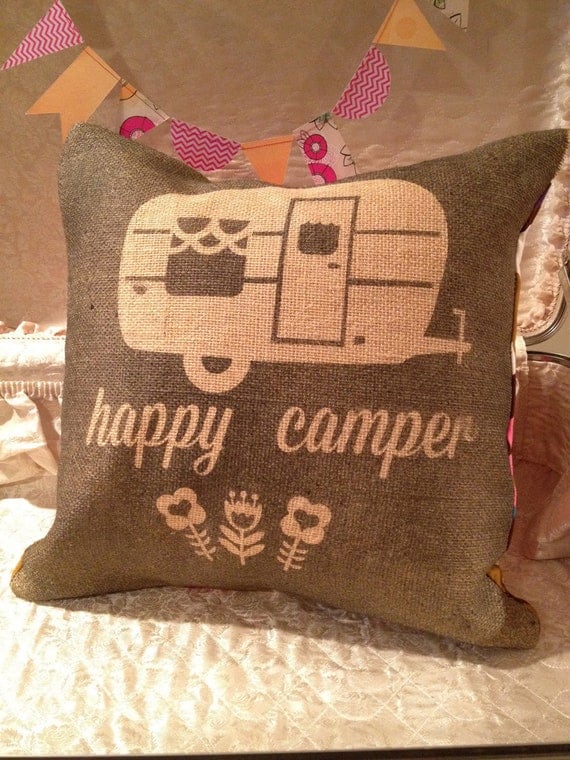 Happy Camper Pillow by beanblossom on Etsy
