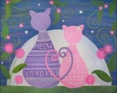 CANVAS PRINT: Children Decor Girls Kids Art Prints - Kitty Cat Love Kids Wall Art for Kids Room Art from Kids Paintings by TwoLittleWitches