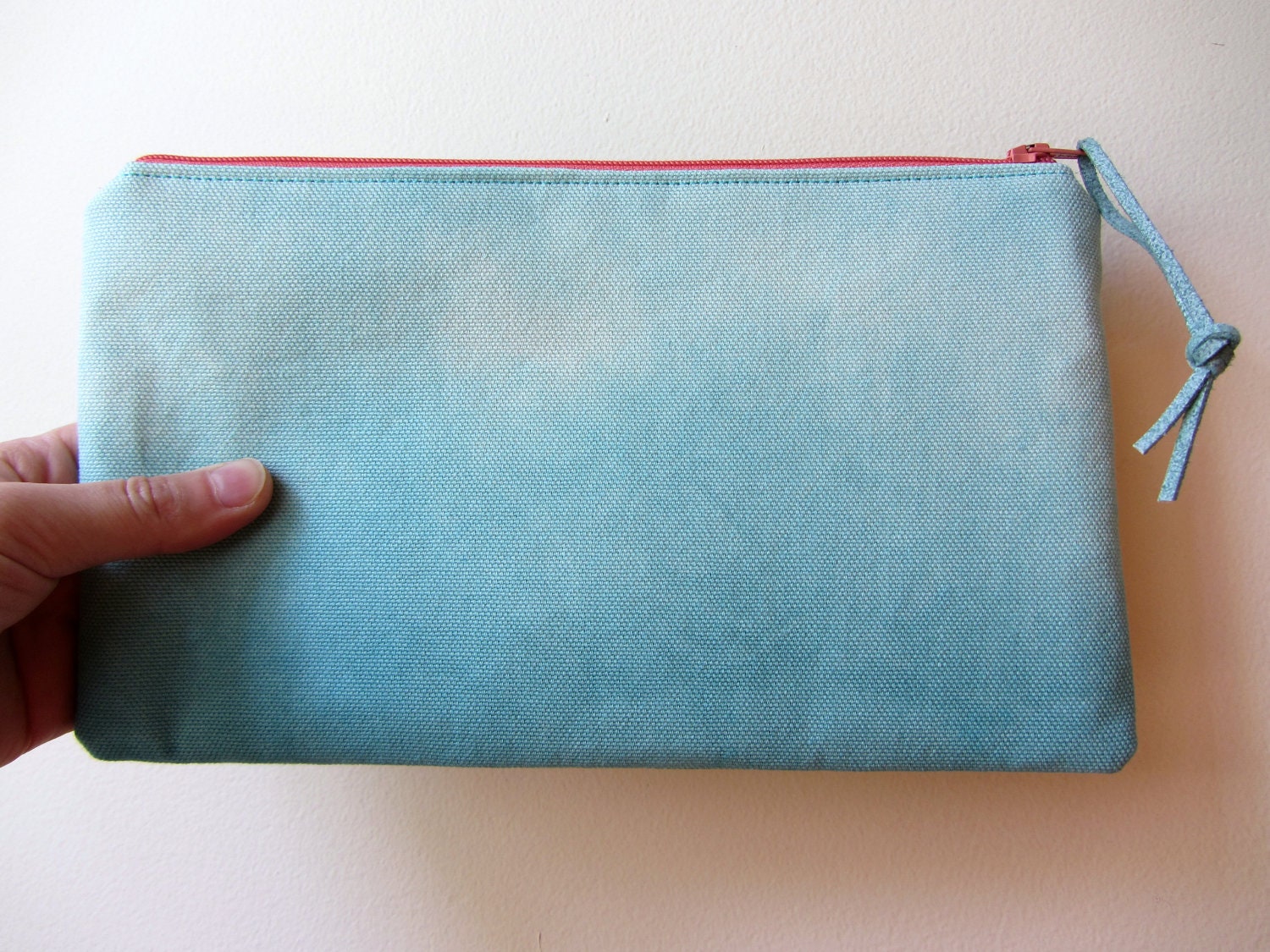 Zip Pouch Mini Clutch - Teal Ombre Hand Dyed Organic Canvas