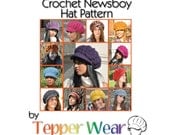 Crochet Hat Pattern - Newsboy Hat - Teen or Adult Hat with Brim Pattern - Instant Download