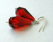 Ruby Red Drop Earrings, vintage faceted acrylic beads, sterling silver earwires, July birthstone color