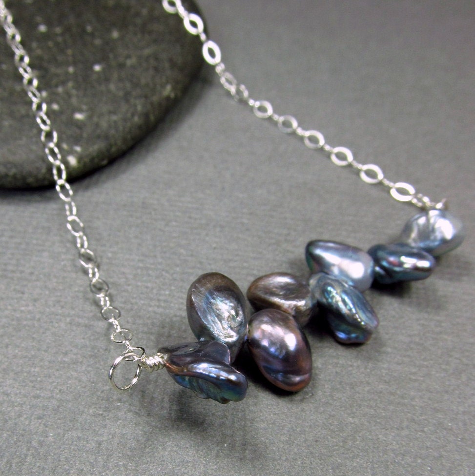 Silver & Purple Pearl Necklace Silver Chain Freshwater Pearl Jewelry Minimalist Necklace