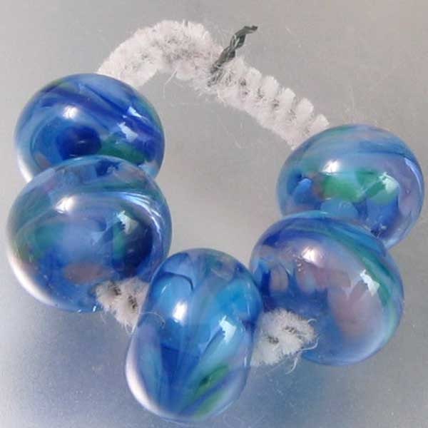 Ocean Waves 5  Lampwork Spacer Beads Blue Pink sra