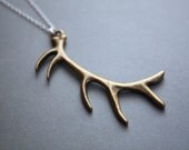 Antler necklace -  brass antler charm, animal nature charm, unisex, antler pendant
