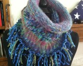 Luxurious chunky jewel toned hand knit cowl with fringe