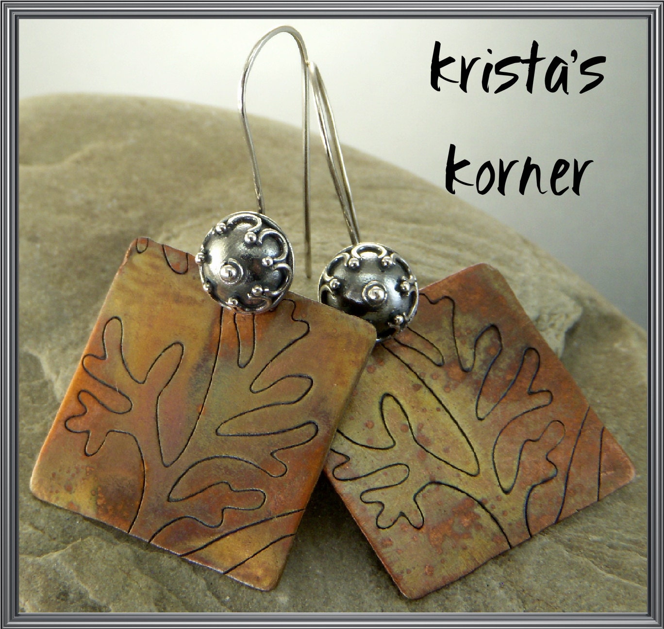 Botanical - Copper Embossed Earrings & Balinese Sterling Silver Ear Wires
