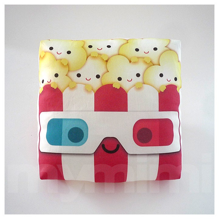 Decorative Pillow, Mini Pillow, Kawaii Print, Toy Pillow - 3D Yummy Popcorn