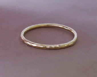 14k Yellow Gold Stacking Ring - Hand Hammered
